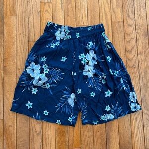 Floral High Waist Women Shorts - Blue